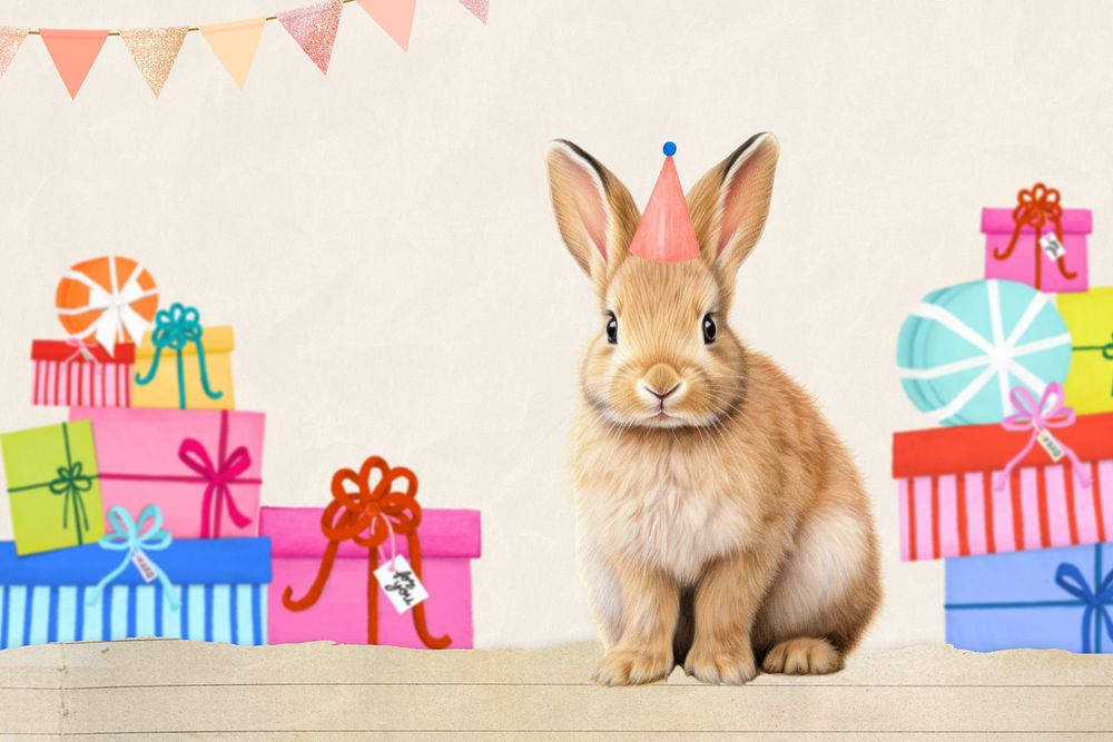 Birthday gift rabbit, digital art editable remix