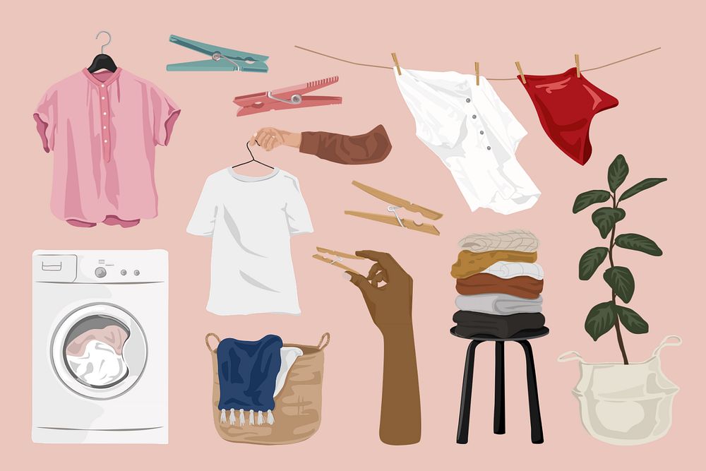 Laundry collection, set aesthetic illustration, editable design