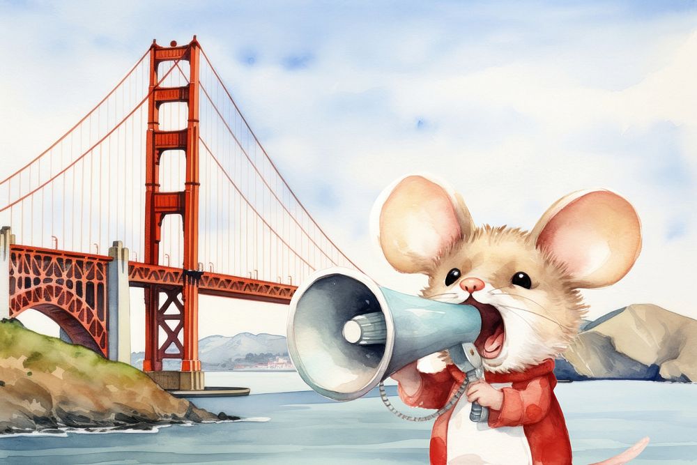 Cartoon mouse, USA travel watercolor animal character illustration, editable design