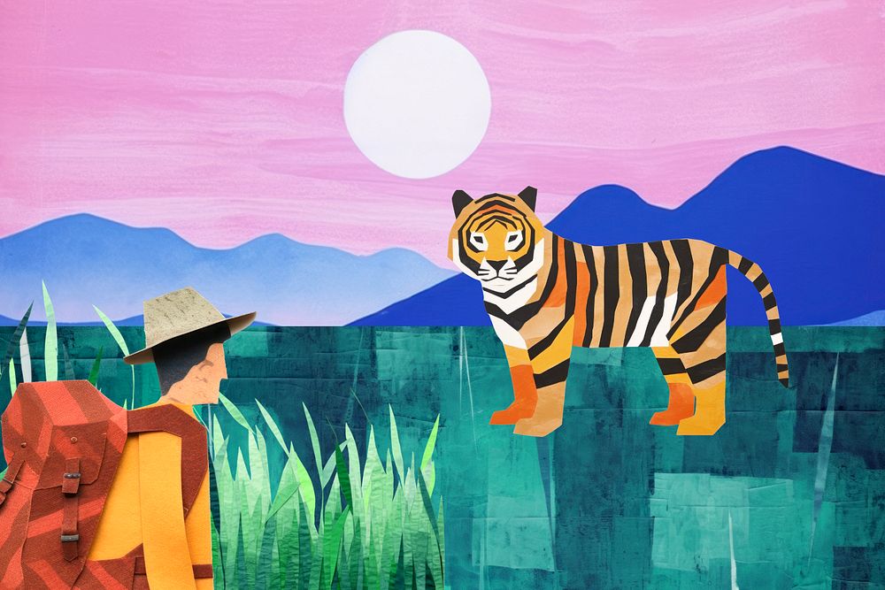 Tourist with wildlife paper craft editable remix