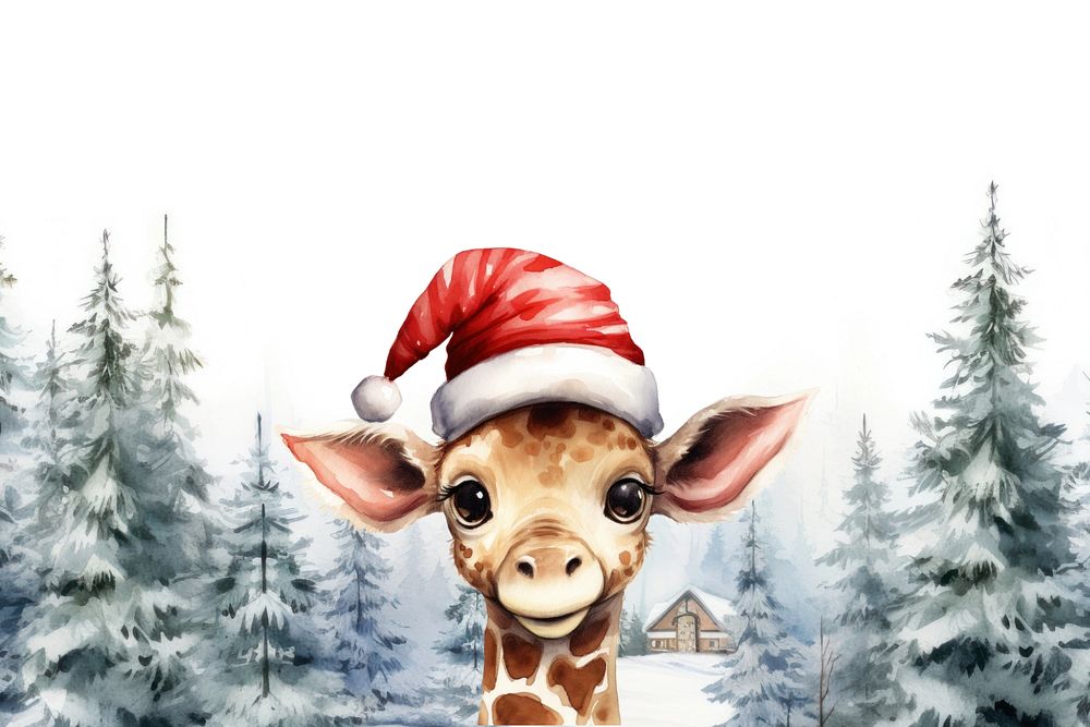 Cartoon winter Christmas celebration watercolor animal character illustration, editable design