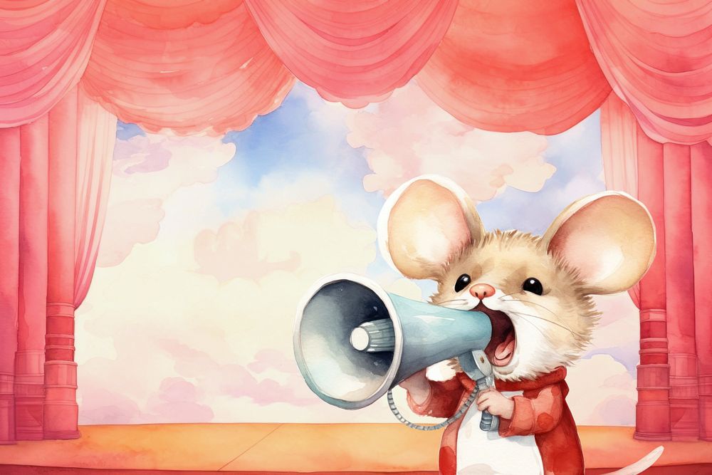 Cartoon mouse, school play watercolor animal character illustration, editable design