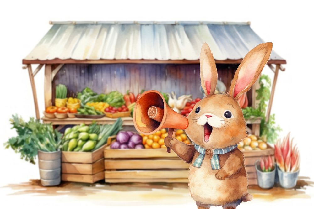 Cartoon market sale watercolor animal character illustration, editable design