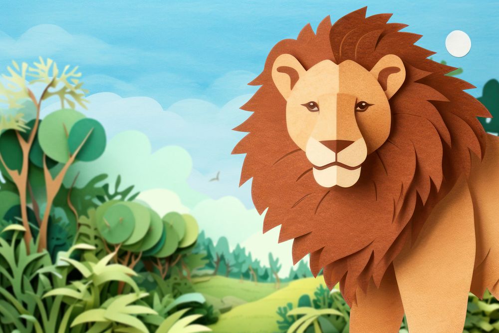 Lion, wild animal paper craft editable remix