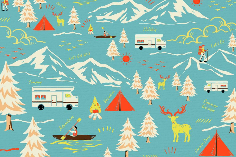 Winter travel pattern, retro illustration