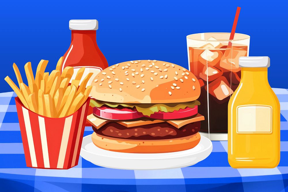 Burger and soda aesthetic vector illustration, editable design