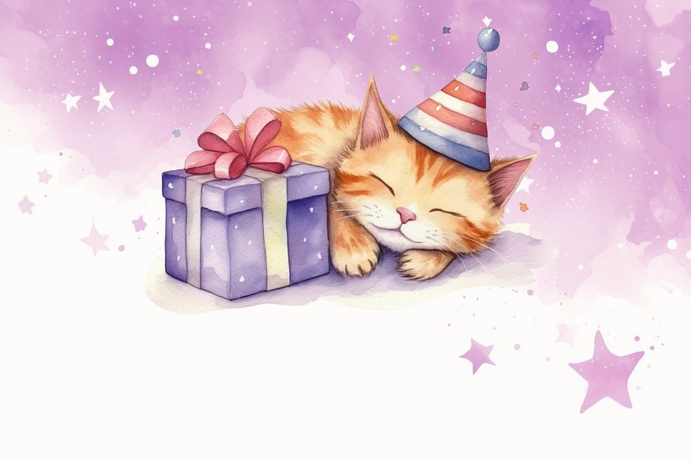 Cartoon gift giving watercolor animal character illustration, editable design