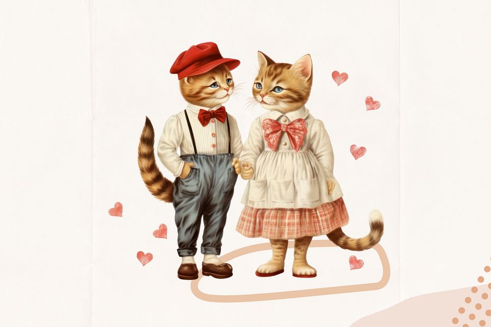 Cute cat couple, love digital art editable remix