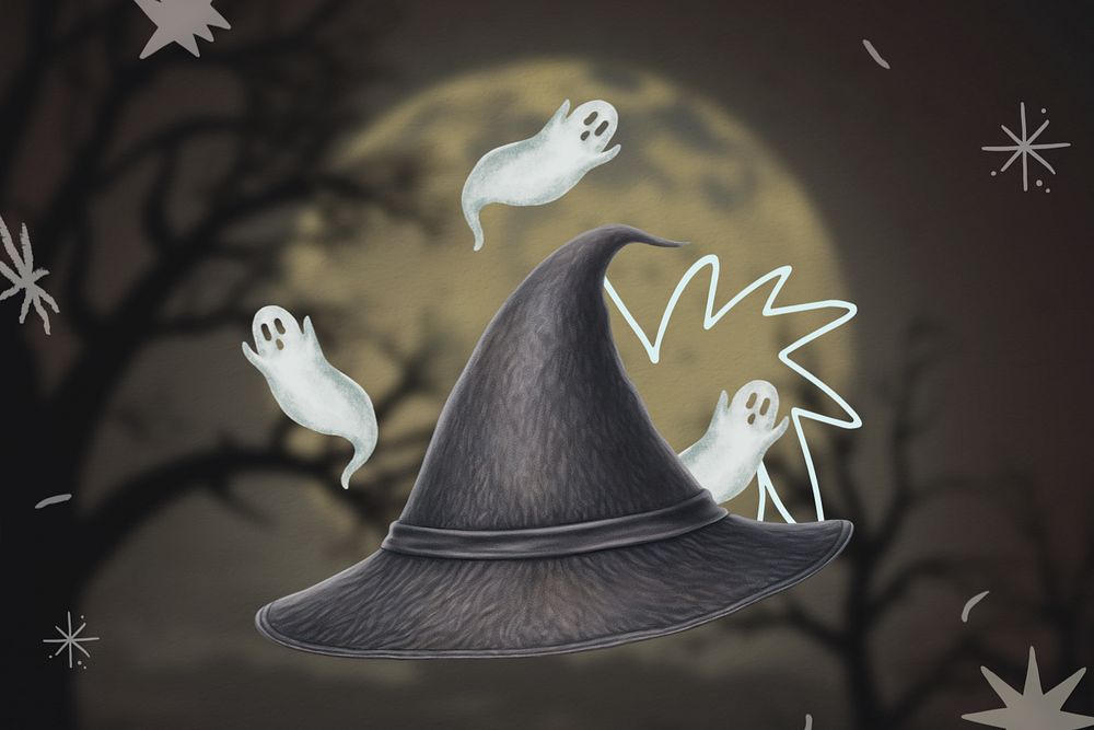 Witch's hat, Halloween ghost editable remix