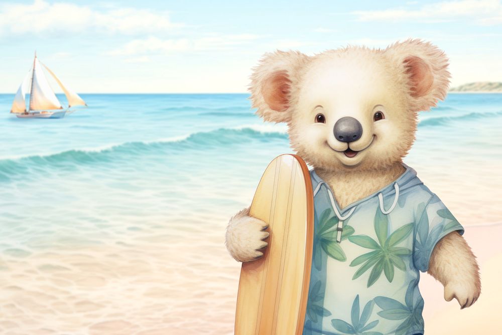 Surfer koala bear, digital art editable remix