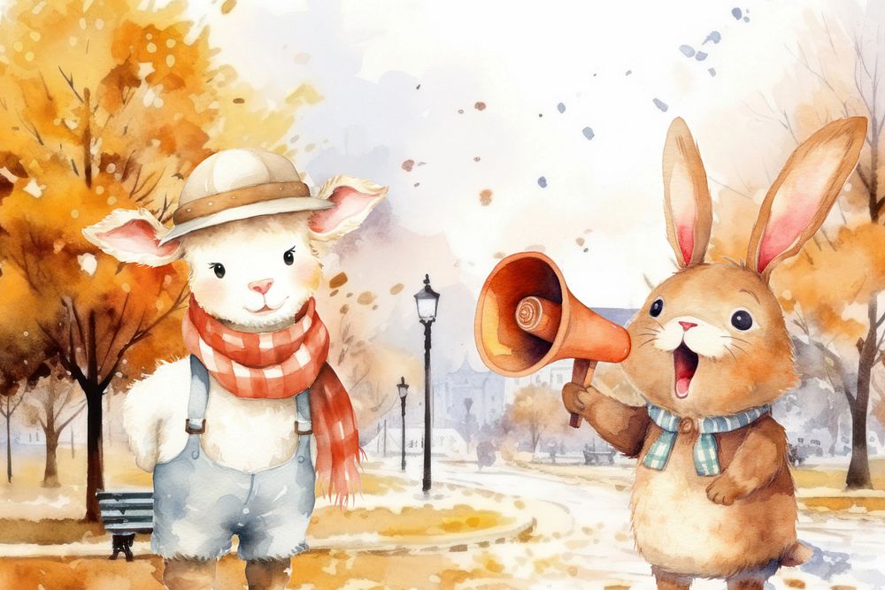 Cartoon Autumn sale watercolor animal character illustration, editable design