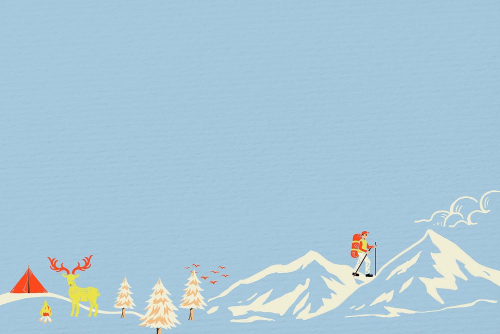 Winter travel blue background, retro illustration