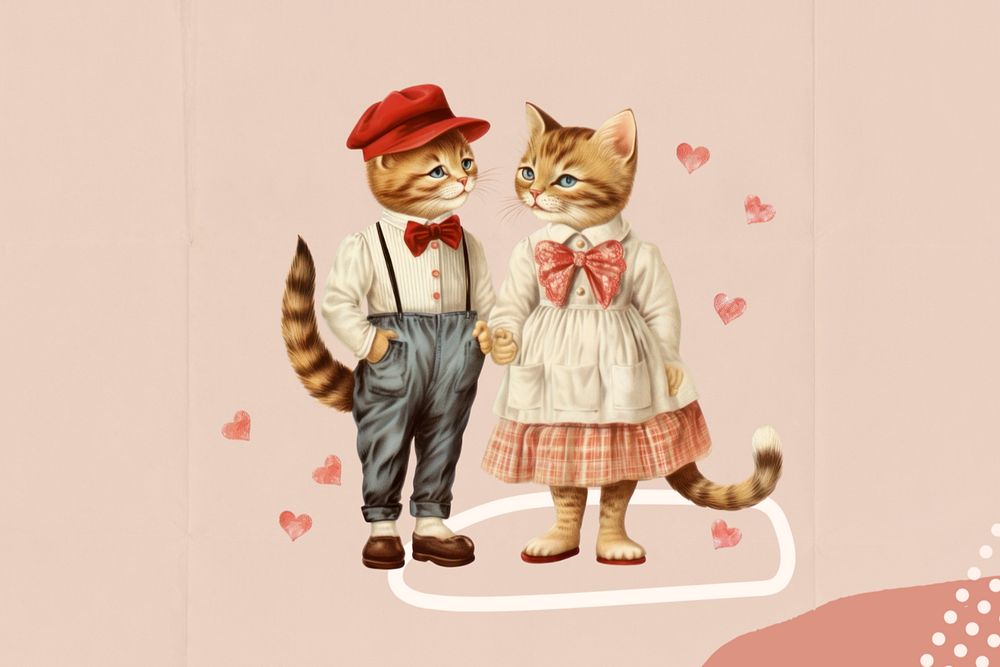 Cute cat couple, love digital art editable remix