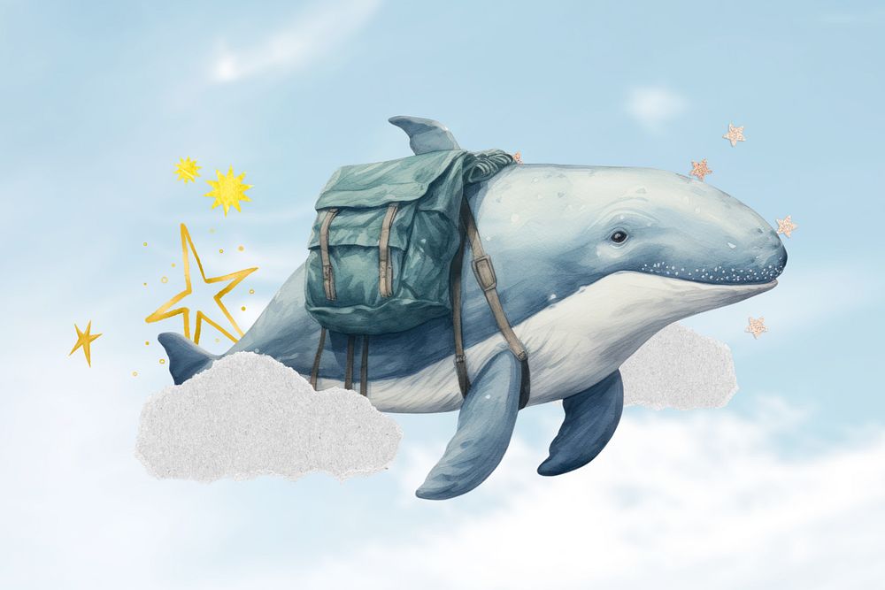 Whale swimming to school, digital art editable remix