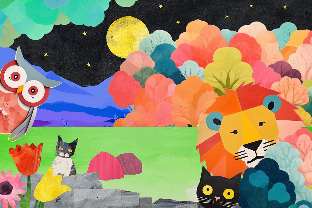 Colorful forest and wild animals paper craft editable remix