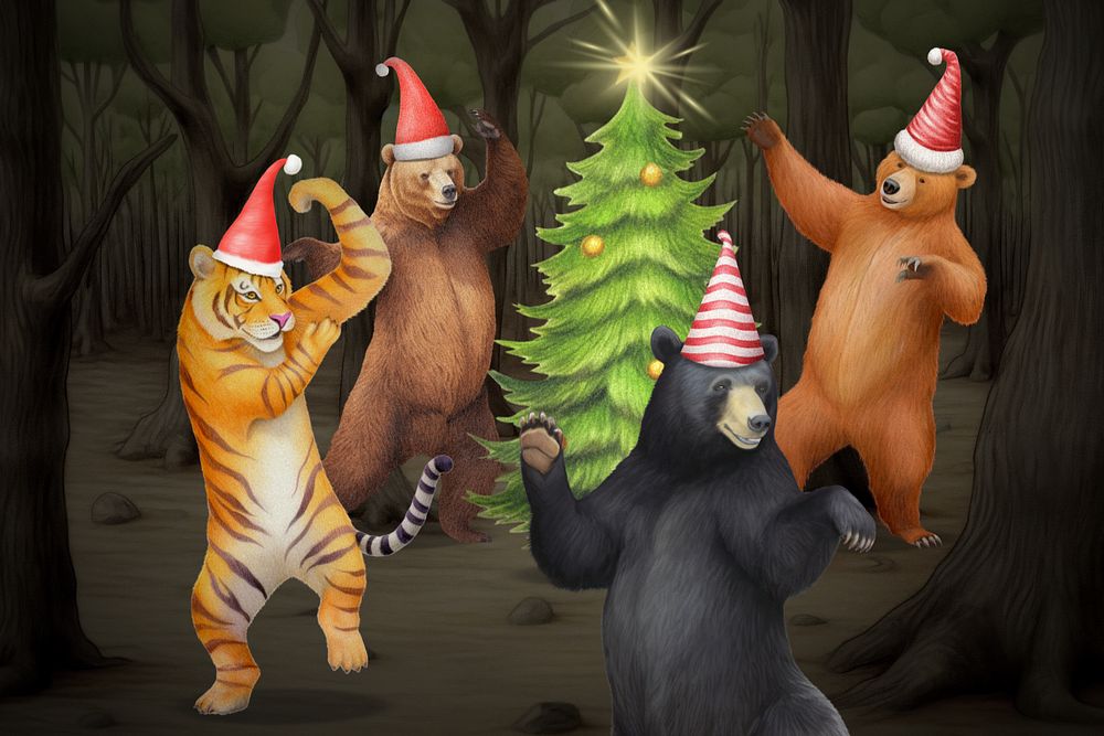 Animal Christmas party, digital art editable remix