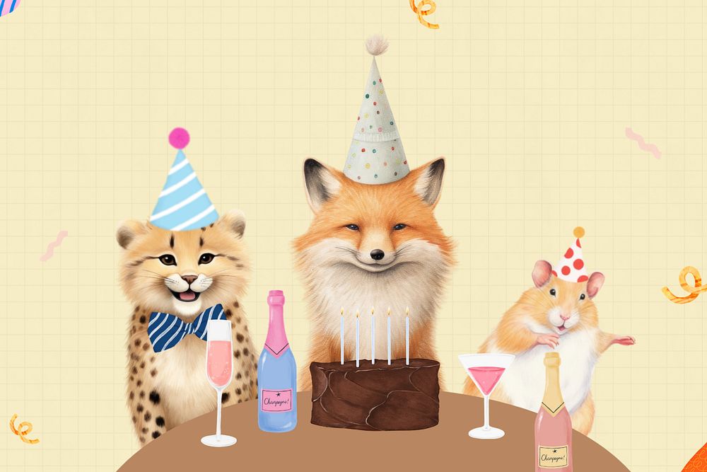 Animal birthday party, digital art editable remix