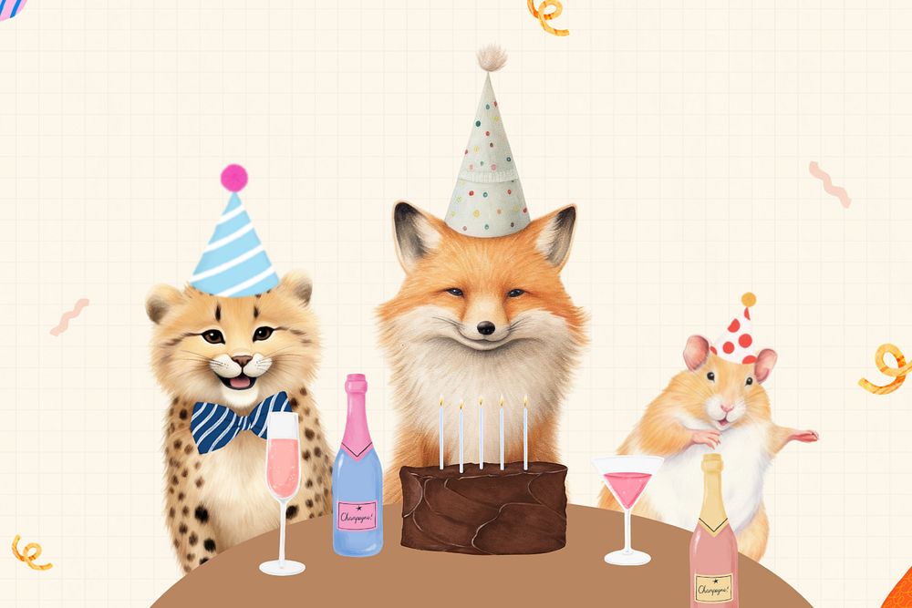 Animal birthday party, digital art editable remix