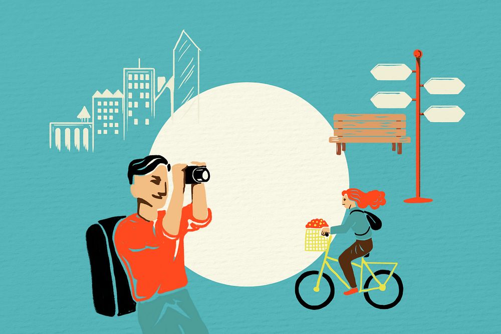 City travel frame background, retro illustration