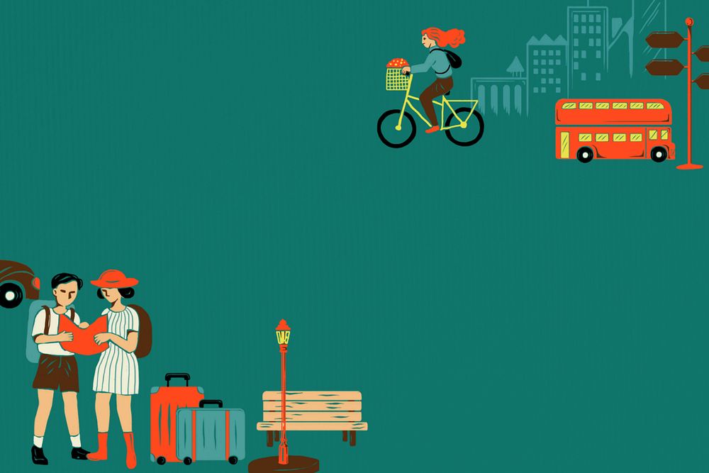 Green City travel background, retro illustration