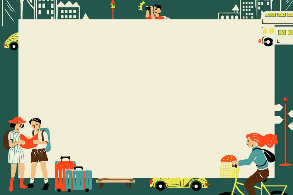 Green City travel frame background, retro illustration