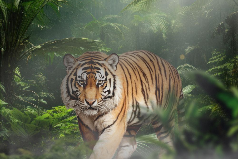 Tiger & jungle animal wildlife nature remix, editable design