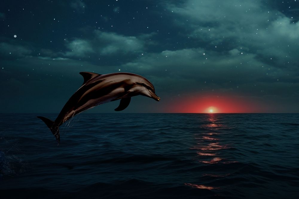 Dolphin jumping marine life nature remix, editable design