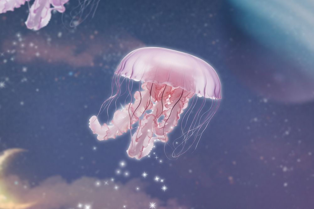 Jellyfish in space surreal remix, editable design