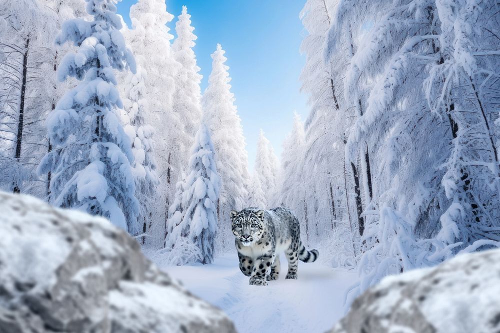 Snow leopard animal wildlife nature remix, editable design