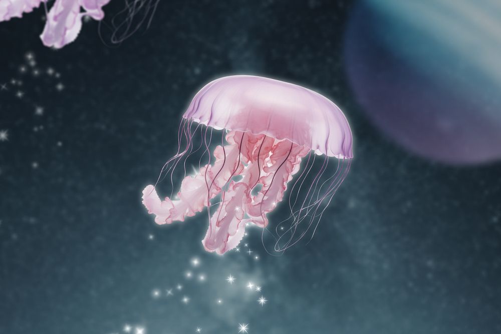 Jellyfish in space surreal remix, editable design