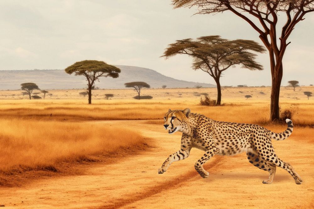 Cheetah running animal wildlife nature remix, editable design