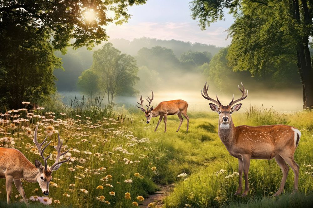 Deers animal wildlife nature remix, editable design