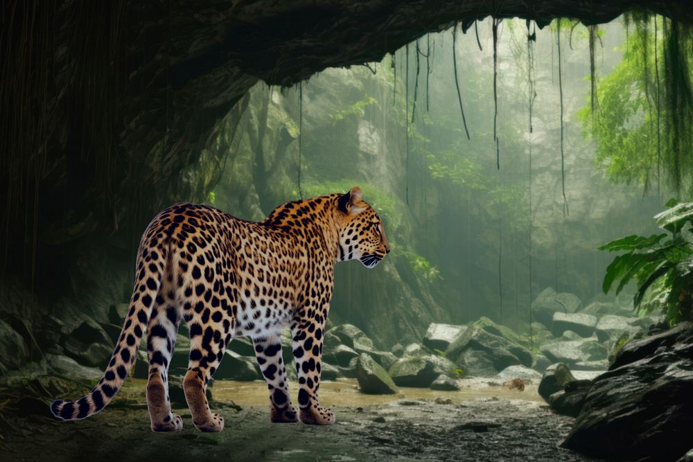 Amur Leopard cheetah wildlife nature remix, editable design