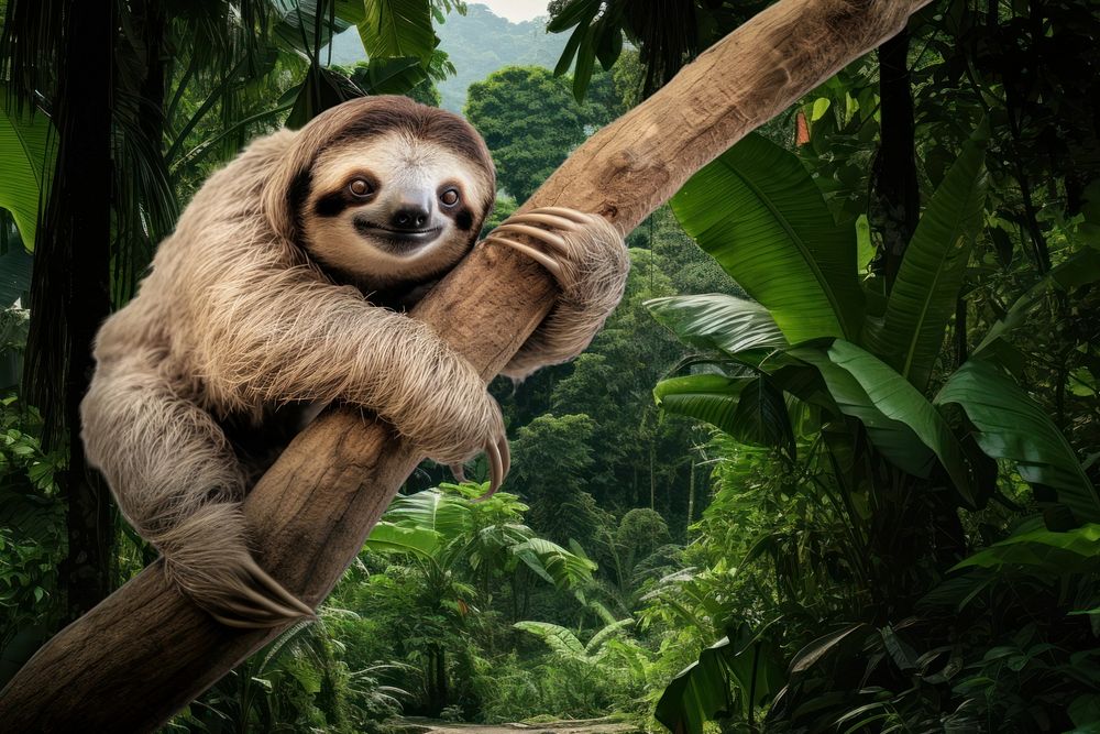 Sloth animal wildlife nature remix, editable design