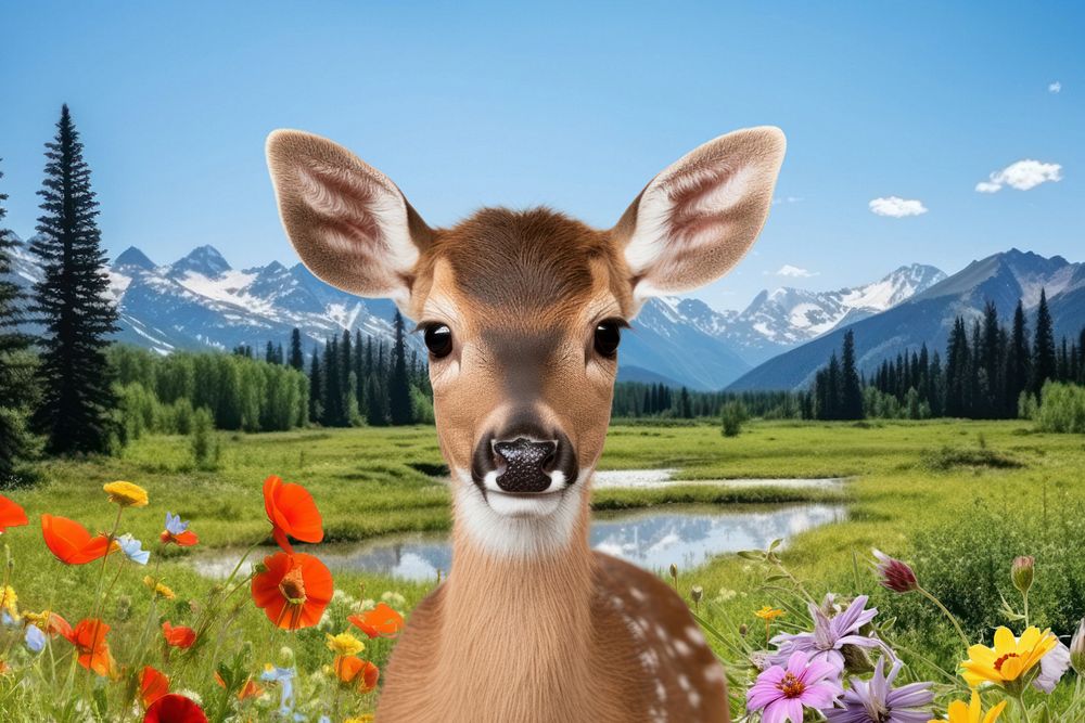 Baby deer animal wildlife nature remix, editable design