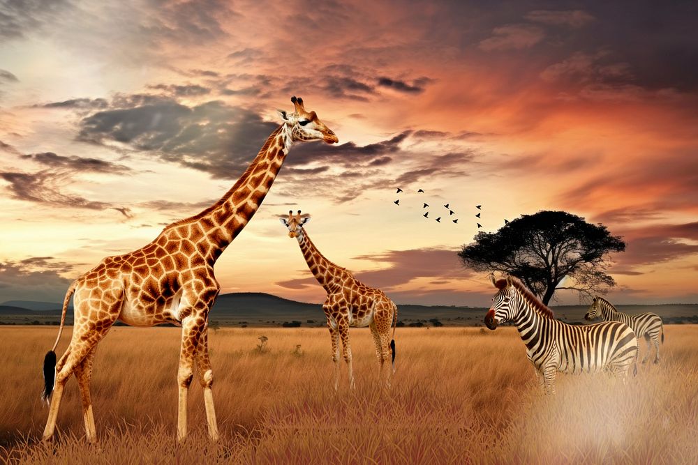 Savanna animal wildlife nature remix, editable design