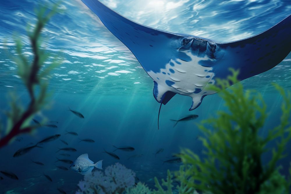 Manta ray marine life nature remix, editable design