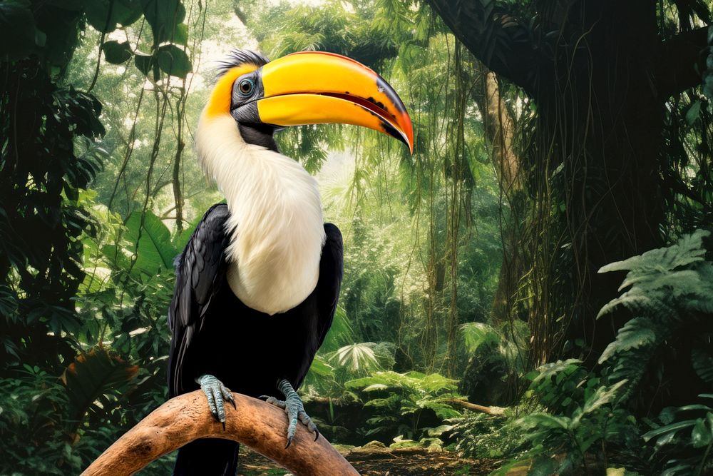 Great Hornbill animal wildlife nature remix, editable design