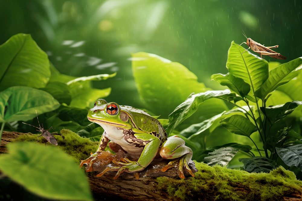 Frog amphibian wildlife nature remix, editable design