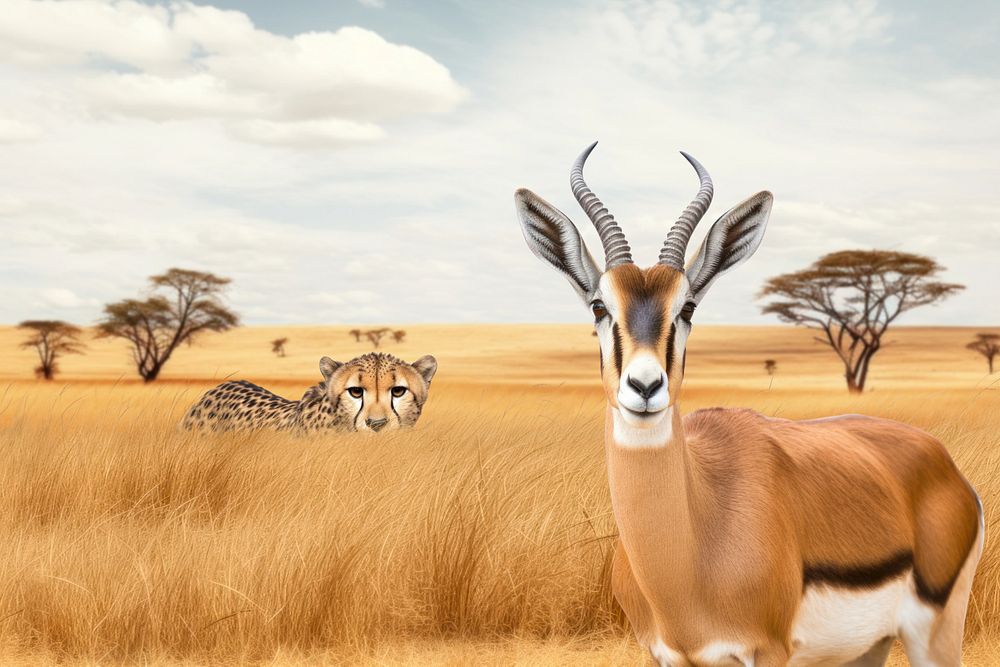 Cheetah hunting gazelle nature remix, editable design