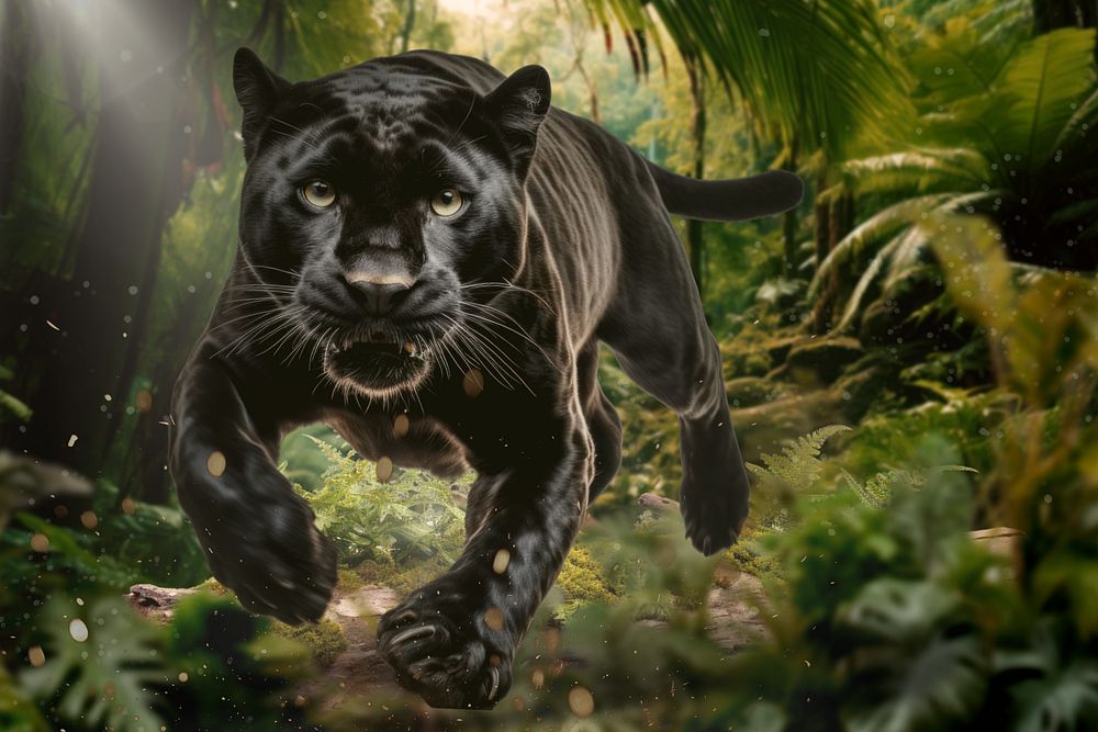 Black panther running animal wildlife nature remix, editable design