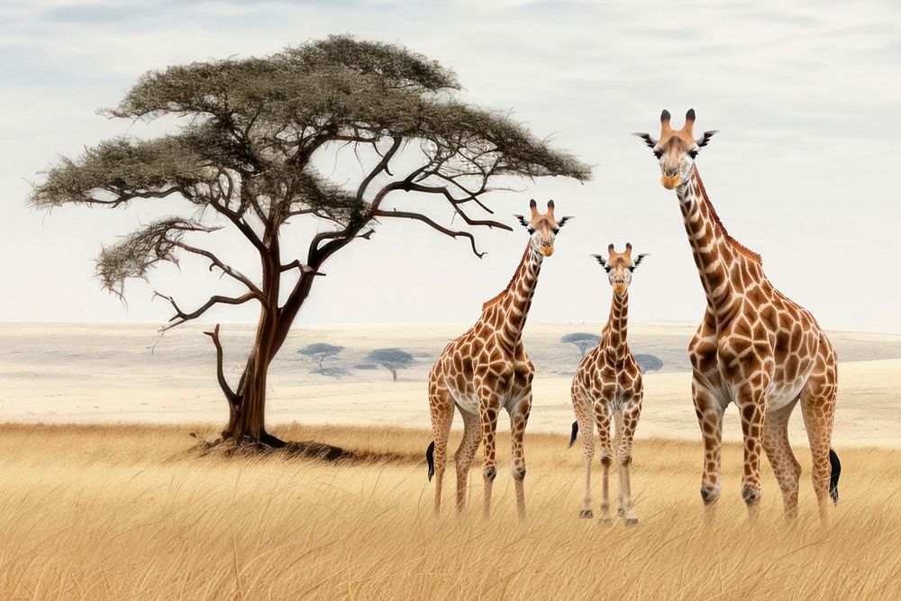 Giraffe family animal wildlife nature remix, editable design