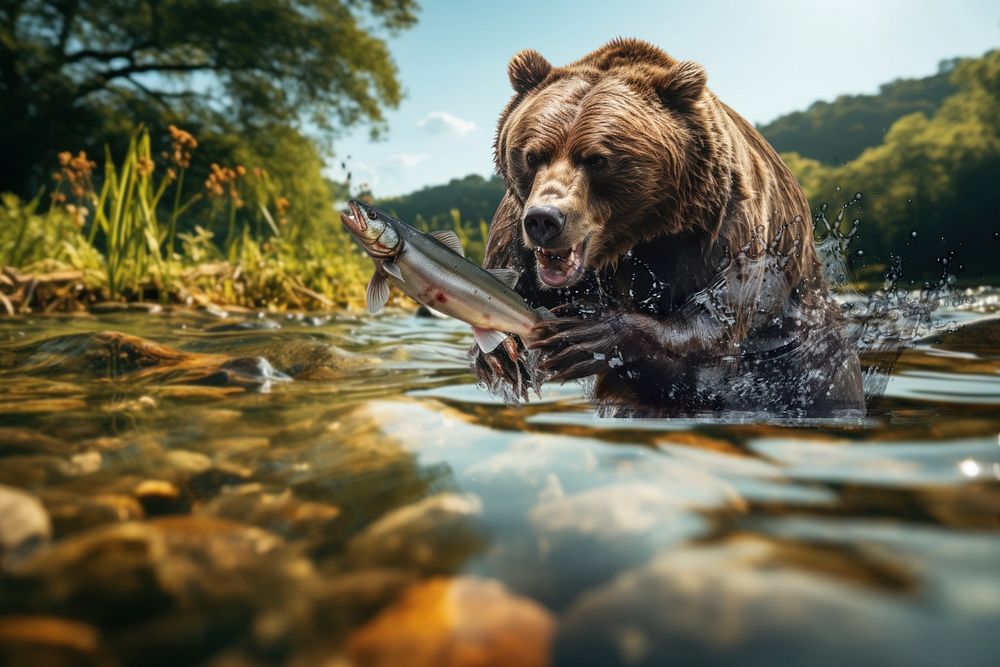 Bear hunting animal wildlife nature remix, editable design