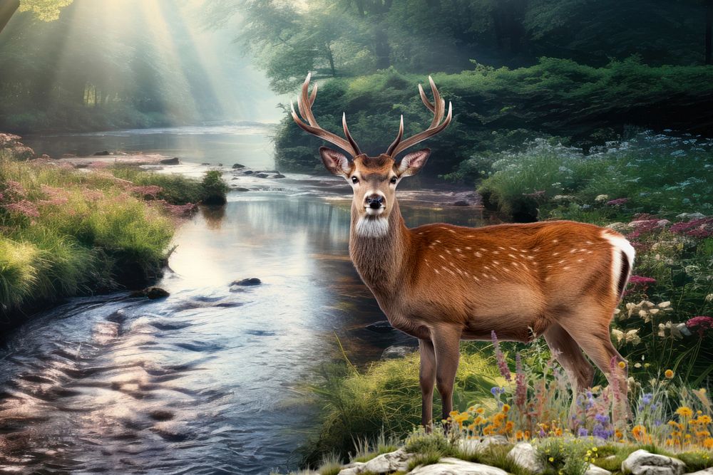 Deer animal mammal nature remix, editable design