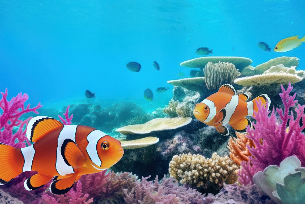 Clownfish swimming marine life nature remix, editable design