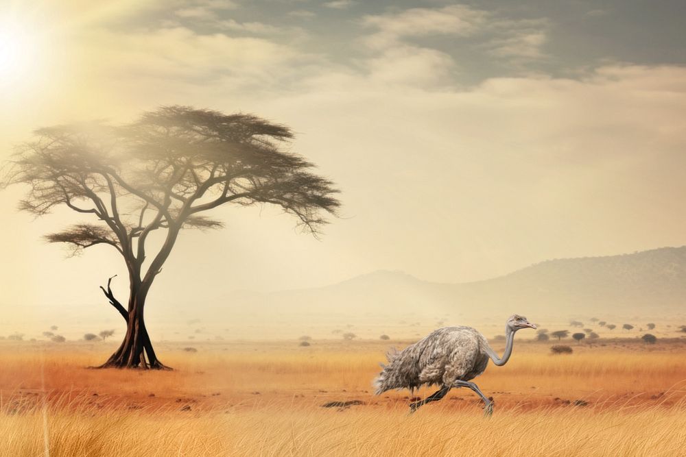 Ostrich running animal wildlife nature remix, editable design