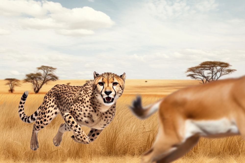 Cheetah hunting gazelle, nature remix, editable design