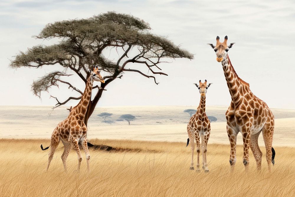 Giraffe family animal wildlife nature remix, editable design