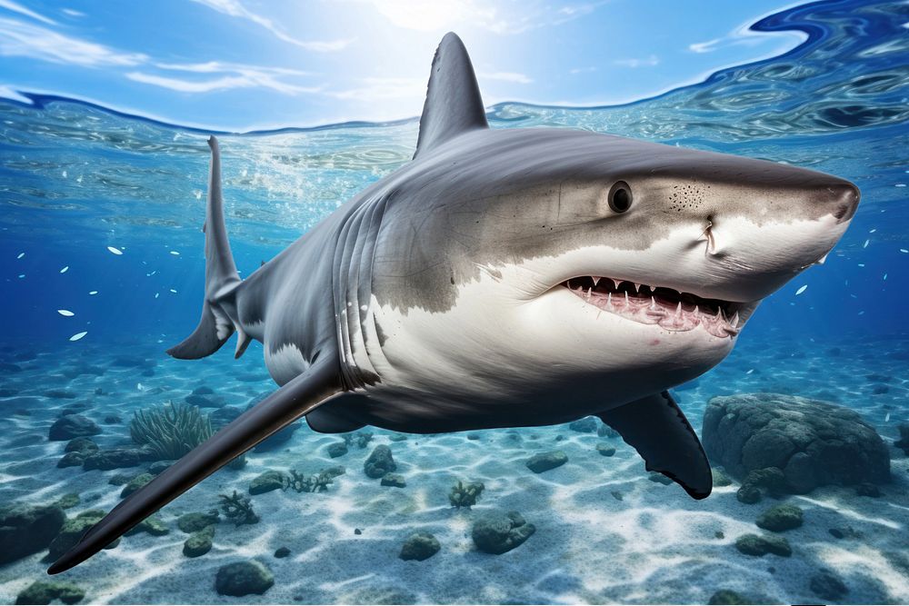 White shark marine life nature remix, editable design