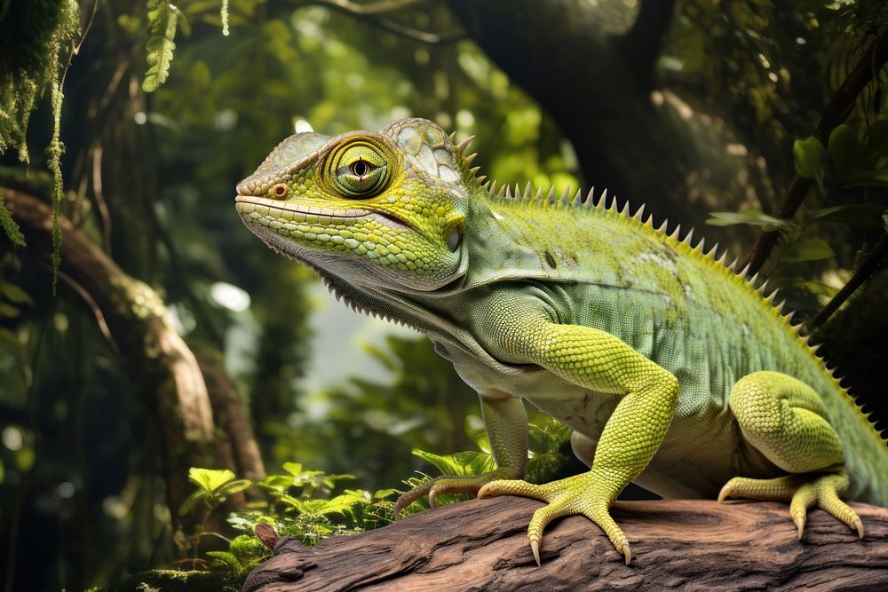 Basilisk chameleon animal reptile nature remix, editable design